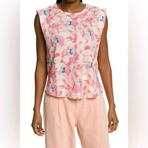 Ted Baker Kashaa Linen/Cotton Blend Floral Padded Cap Sleeve Top